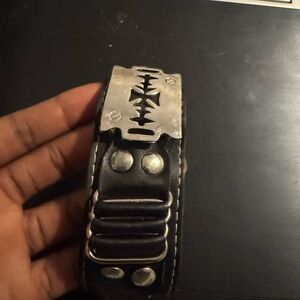 Black Leather Bracelet with Silver Accents